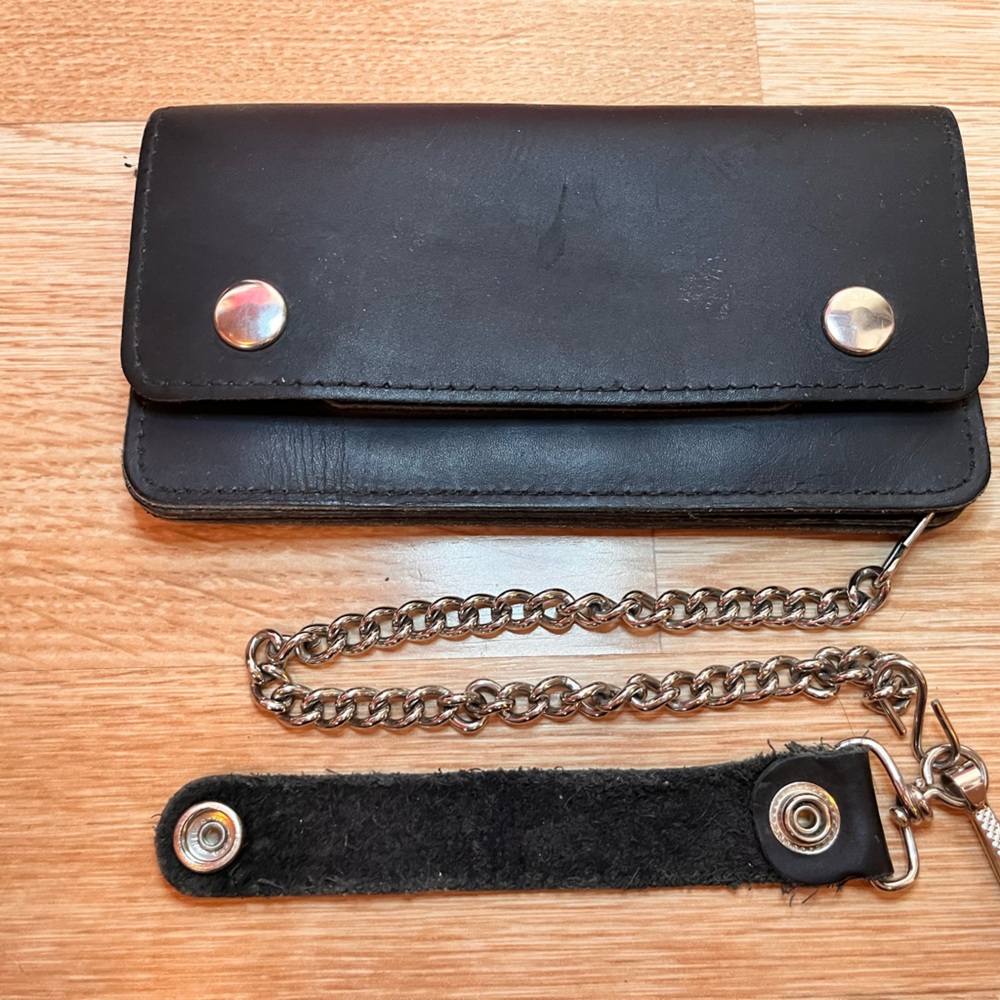 Black Leather Biker Wallet with Chain